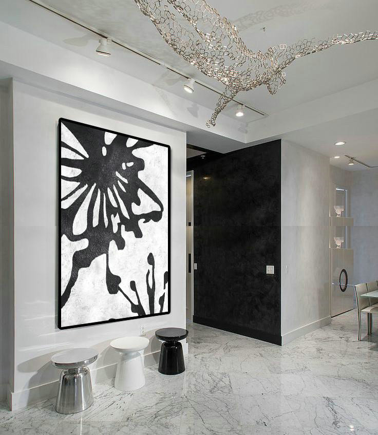 Abstract Painting For Home,Black And White Minimal Painting On Canvas - Large Living Room Decor
